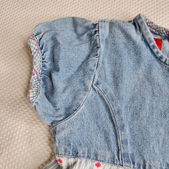 Vintage 90s Esprit Baby Denim Blue Jean Dress 12 mo Flowers - Picture 4 of 7